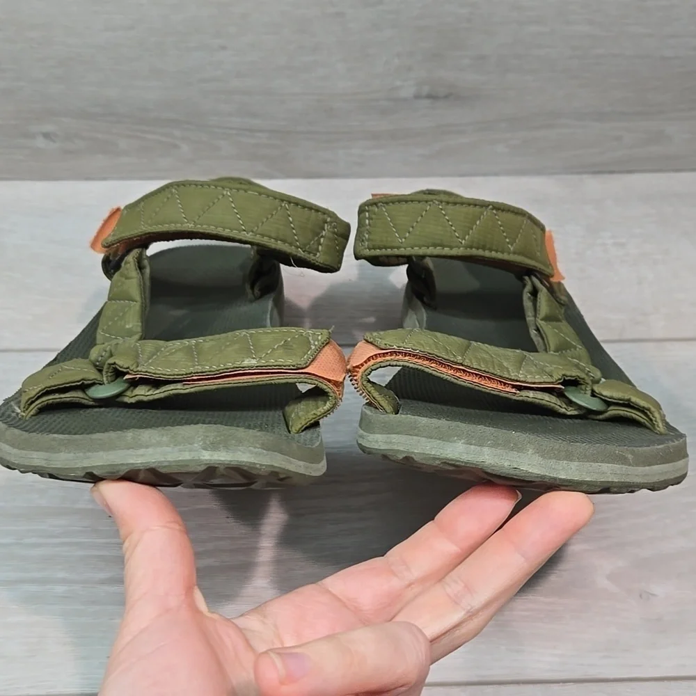 Teva Mens Outdoor Hiking Green & Orange Hook& Loop Sandals Slide Shoes Sz 10